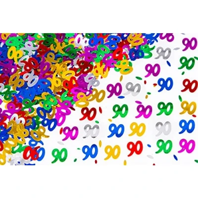 Image of 56g Multicolour 90th Birthday Confetti Foil Metallic Glitz Table Scatter Sprinkles Age Bday Party Decorations