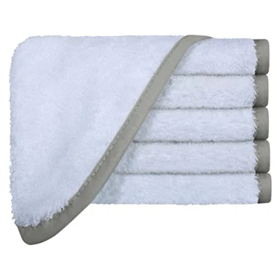 Image of QCS Towels Hotel Collection 6 Pack Premium White Face Cloths Towels, 100% Cotton Ring Spun Flannels Wash 30 x cm Highly Absorbent and Soft Feel Fingertip