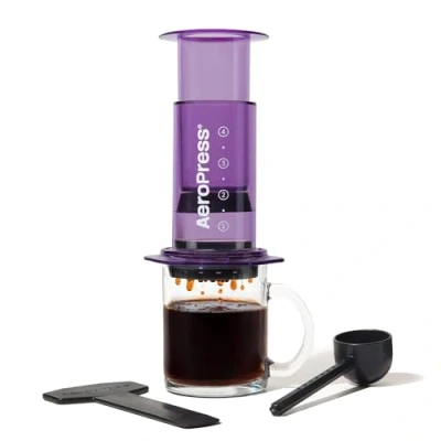 Image of AeroPress Clear Coffee Press 3 In 1 Brew Method Combines French Press, Pourover, Espresso, Full Bodied Without Grit or Bitterness, Small Portable Maker for Camping &amp; Travel, Purple
