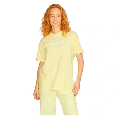 Image of Jjxx Women&#039;s Jxbea SS Relaxed Vint Tee Noos T Shirt, Elfin Yellow/Detail: Bright White Print Cali 1, M