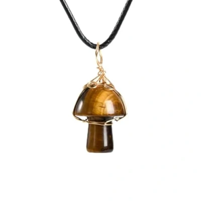 Image of ARXY Natural Gemstone Pendant Necklace,Lovely Mushroom Shape Tiger&#039;S Eye Stone Necklaces,Healing Reiki Chakra Pendant,Amulet Lucky Charm Necklaces Jewelry For Men Women