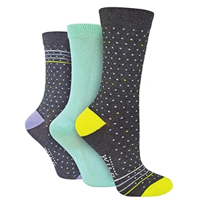 Image of WILDFEET Womens Patterned Bamboo Socks 3 Pair Multipack Sock Shop Breathable for the Summer (4 8, Charcoal Dot)