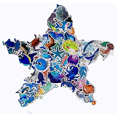 Image of 100PCS Ocean Animal Stickers,Waterproof Sea Stickers for HydroFlask Water Bottle Laptop Computer Skateboard