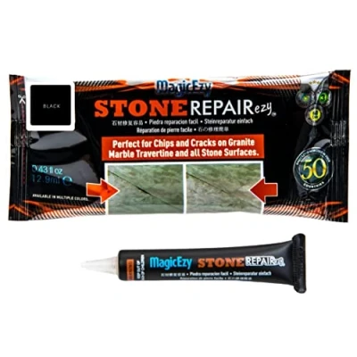 Image of MagicEzy Stone RepairEzy (Black): Travertine, Limestone, Granite, Quartz, or Marble Repair Kit Fix Cracks and Chips Fast Worktop Seam Filler