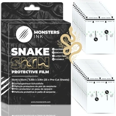 Image of Monsters Ink Matte Second Skin Tattoo Cover Aftercare Bandage, Wrap Film, Skin, Protection Film &amp; Waterproof Dressings (15cm x 10cm (25 Sheets))