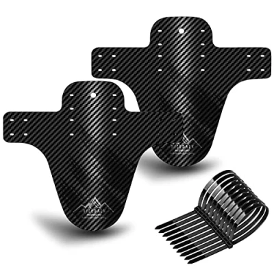 Image of NICEDACK Bike Fender, MTB Mud Guard Front and Rear Compatible, Downhill Mountain Mudguard Fits 650B 20&quot; 26&quot; 27.5&quot; 29 inch Fat Bicycle (Black, Small Carbon fiber embossing)