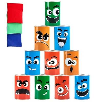 Image of The Magic Toy Shop Tin Can Alley Game Toss Bean Bags At Cans Fun Indoor &amp; Outdoor Party Games For Children Families Garden Kids and Adults Ideal Sports Days Carnivals