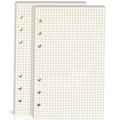 Image of 2 Packs A6 Grid Refill Paper, Graph Rule Paper/Quad Filler 6 Hole Punched, Loose Leaf Paper for Ring Binders,80 Sheets (160 Pages),6.69 x 4.13 Inch,Beige