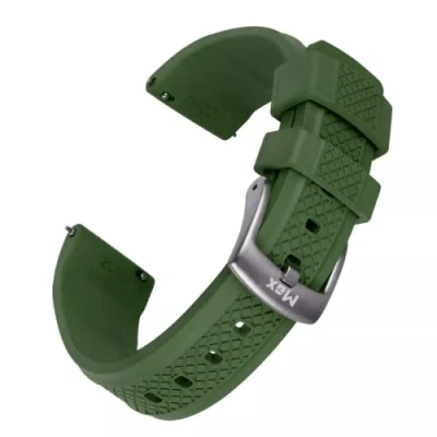 Image of Max Summit Fluororubber (FKM) Rubber Watch Strap with Loop Holder Lock Ring 20mm 22mm (20mm, Green)