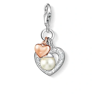 Image of Thomas Sabo Women Charm Pendant Hearts Freshwater Pearl Club 925 Sterling Silver 0937 426 14