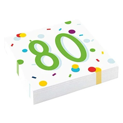 Image of Amscan 9906881 Confetti 80th Birthday Party Luncheon Napkins 20 Pack