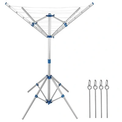 Image of MONZANA® Freestanding Portable Rotary Washing Line Folding Mobile Dryer With 4 Ground Spikes Camping Clothes Horse Clothesline Weatherproof Lightweight Aluminium
