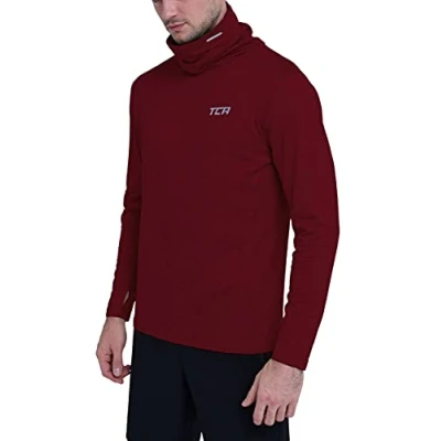 Image of TCA Men&#039;s Warm Up Long Sleeve Training Workout Funnel Neck Thermal Running Top with Thumbholes Cabernet, XL