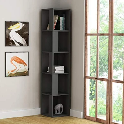 Image of HOCUS PICUS 5 Tier Corner Bookcase with Many Colour Options, 31.4 x 158.9 cm, Living Room Furniture, Easy to Assemble, Book Storage, Display Unit (Anthracite)