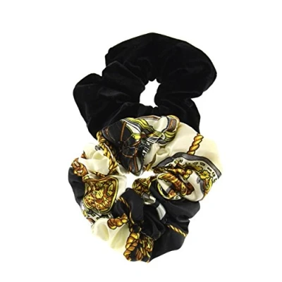 Image of Zac&#039;s Alter Ego Set of 2 Hair Scrunchies Crinkled Chain Link &amp; Rope and Velvet