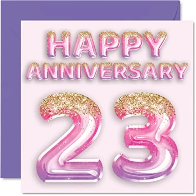 Image of Pretty 23rd Anniversary Card for Wife Girlfriend Husband Boyfriend Pink Purple Glitter Balloons Happy 23 Cards from Family, 145mm x Greeting Twenty Third Anniversaries