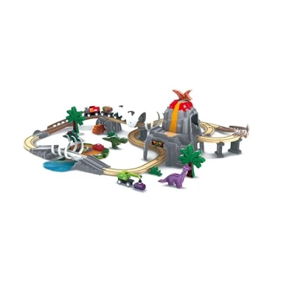 Image of Hape Dino Railway Adventure Set, 23 Tracks, 30 Accessories, Glows in the Dark, Ages 3+, Compatible