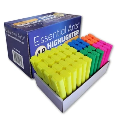 Image of Essential Arts Square Highlighter Assorted Bulk Pack of 48 Includes, Yellow, Green, Blue, Pink and Orange Fluorescent Highlight Marker Pens for Office, School Business