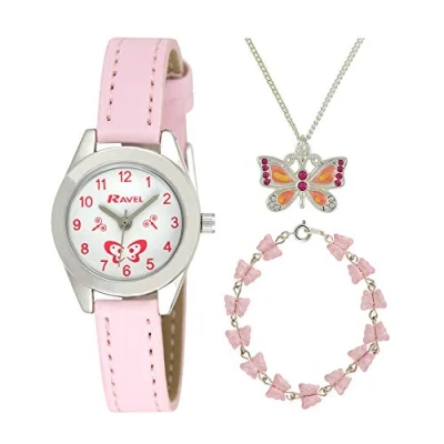 Image of Ravel Children&#039;s &#039;Little Gems&#039; Butterfly Watch and Silver Plated Jewellery Set