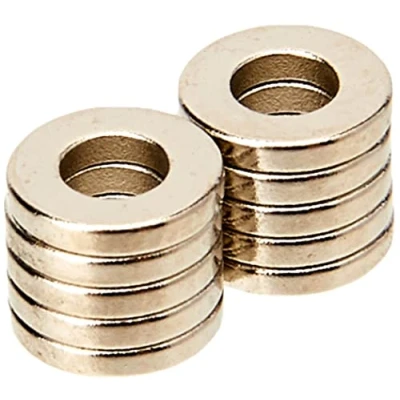 Image of Diametrically Magnetised N42 Neodymium Magnet for Engineering, Manufacturing and Technology Applications 6mm O.D. x 3mm I.D. 1mm thick Pack of 10