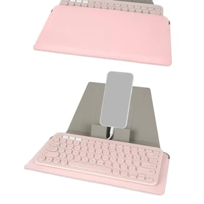 Image of GEEKRIA Compact Keyboard Case, Vegan Leather Travel Case with Phone and Tablet Holder, Compatible Logitech K380/Pebble Keys 2 K380s, Magic (Pink)