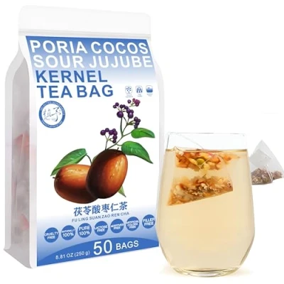 Image of Plant Gift Poria Cocos Sour Jujube Kernel Tea Bags 8.81oz (5g*50bags), Chinese Pure Nature, Health Care Mixed Tea, Combination of Floral 250g 茯苓酸枣仁茶
