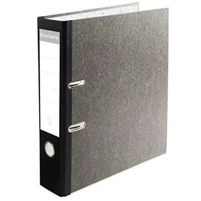 Image of Exacompta Ref 53681E Prem&#039;Touch Lever Arch File 32 x 29cm in Size, Suitable for A4+ Documents, 80mm Spine, Rings, Metal Finger Pull Grey Marbled Cover Black Spine