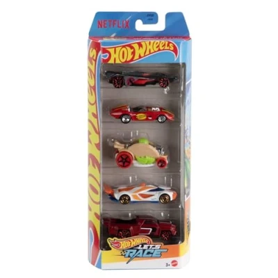 Image of Hot Wheels Toy Cars, Set of 5 1:64 Scale Die Cast Cars Featured in the Kids Animated Netflix Series Let’s Race, JDR20