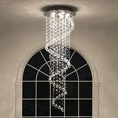 Image of A1A9 Elegant Spiral Crystal Chandelier Lights, Clear K9 Raindrop LED Ceiling Light Chrome Flush Mount Pendant Lighting Fixture for Livingroom Dining Room Hallway Stairway Foyer D50cm