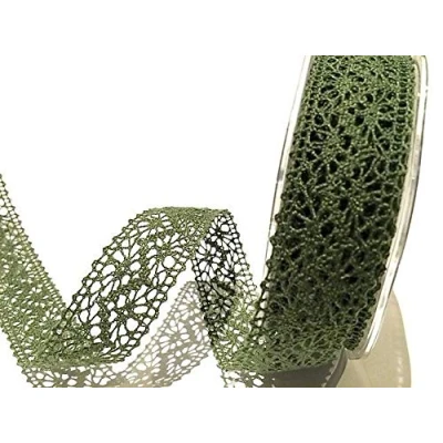 Image of Bertie&#039;s Bows Olive Green Crochet 22mm Lace per metre (This is a Cut from roll, Presented on Ribbon Card)