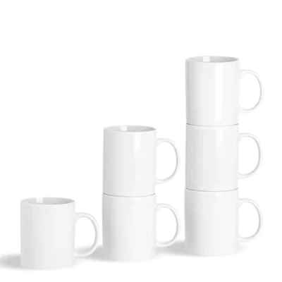 Image of Argon Tableware 24x White Traditional Straight Sided Tea Mugs 285ml (10oz) Large Porcelain Latte Coffee Cups Set Dishwasher and Microwave Safe