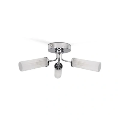 Image of MiniSun Modern 3 Way Polished Silver Chrome &amp; Reeded Glass Shade IP44 Bathroom Living Room Ceiling Light Fitting
