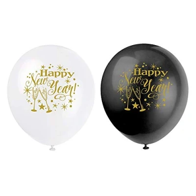 Image of Unique Party 58066 12&quot; Latex Glittering New Years Balloons, Pack of 8