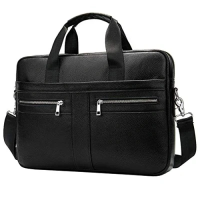 Image of Leather Laptop Bag Business Briefcase Handbag for Men Travel Outdoor 14 Inch Computer Messenger Crossbody Shoulder Tote Handle Pouch Black