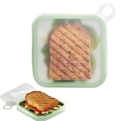 Image of EHOTER Silicone Sandwich Container Lunch Boxes 2024 Food Storage Containers with Lids, Meal Prep Reusable Bag BPA Free Bento Box Microwave, Freezer &amp; Dishwasher Safe (1pcs Green)