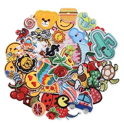 Image of 60pcs Random Assorted Styles Embroidered Iron on Patches DIY Sew Applique Patch