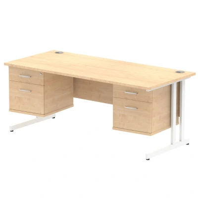 Image of Impulse 1800x800 Desk Maple White Cantilever Leg + 2x Fixed Pedestal