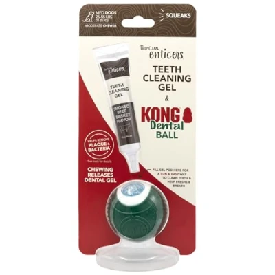 Image of Tropiclean Enticers Dental Ball Kit for Medium Dogs Smoked Beef Brisket Flavour
