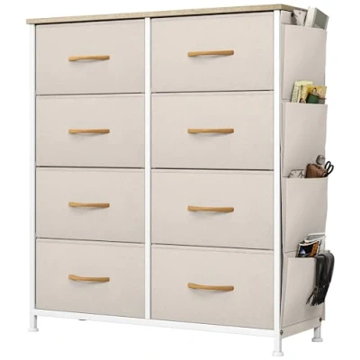 Image of YITAHOME Chest of Drawers, Dresser with side pockets &amp; hooks, Fabric 8 Drawers Handles, Metal Frame, Wood Top, for Bedroom,Living Room,Nursery Room,Hallway, Beige