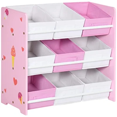 Image of ZONEKIZ Kids Storage Unit Toy Box Organiser Bookshelf w/Nine Removable Baskets, for Bedroom, Nursery, Playroom Pink