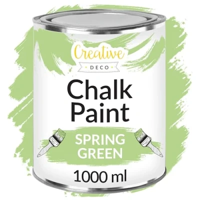 Image of Creative Deco Spring Green Chalk Paint for Furniture 1L Bright Light Matte &amp; Chalky Finish Smooth Touch Interiors Quick Dry Pistachio Wood