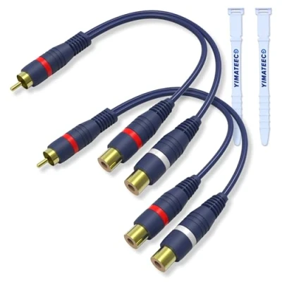 Image of YIMATEECO RCA Y Cable, 15cm Splitter Cable AV 1 Male to 2 Female Extension Cables for Subwoofer, Speaker, AMP, Home Theater(15cm, 2pcs)