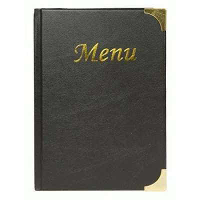 Image of Securit Premium Faux Leather A5 Menu Holder 8 Page to View Sleek Display Folder for Food and Drinks Ideal Restaurants, Cafe or Bar (Black)