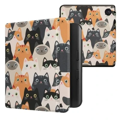 Image of kwmobile Case Compatible with Kobo Libra Colour eReader Cover Cats Orange/Black/White