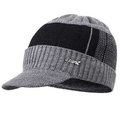 Image of Yixda Men&#039;s Winter Warm Beanie Hat Knitted Cap with Peak, gray, One Size