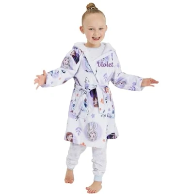 Image of Disney Personalised Girls Frozen Dressing Gown Elsa Anna Robe (Personalised Frozen, 2 3 Years)