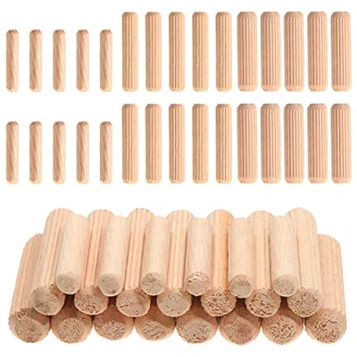 Image of Faankiton 650 Pieces Wooden Dowel Pins 6x30/8x40/10x40 mm, Straight Grooved with Bevelled End, Fluted Hardwood Pins, for Crafts, Furniture, etc.