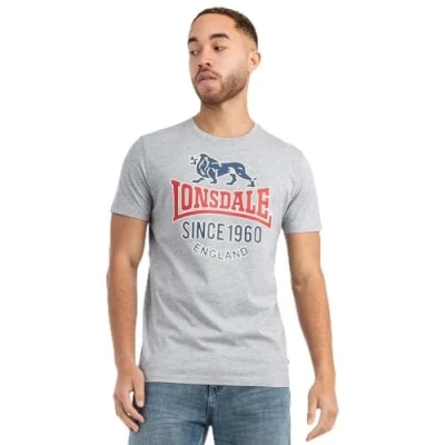 Image of Lonsdale Men&#039;s gonfirth T Shrit, Marl Grey/Navy/Red, XL
