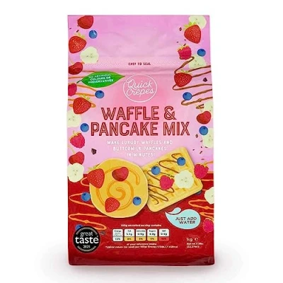 Image of Award Winning Luxury Waffle &amp; Pancake Mix 1kg Resealable Bag just add Water to Make Perfect Belgian Style Waffles and American Buttermilk Pancakes