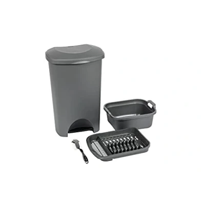 Image of Addis 4 Piece Family Kitchen Office Starter Bulk Set Includes 50 Litre Pedal bin, Washing Up Bowl with Twin Handles, draining Plate Rack &amp; Ultra Grip Dish Brush, All Metallic Grey, 519068AMP, one Size